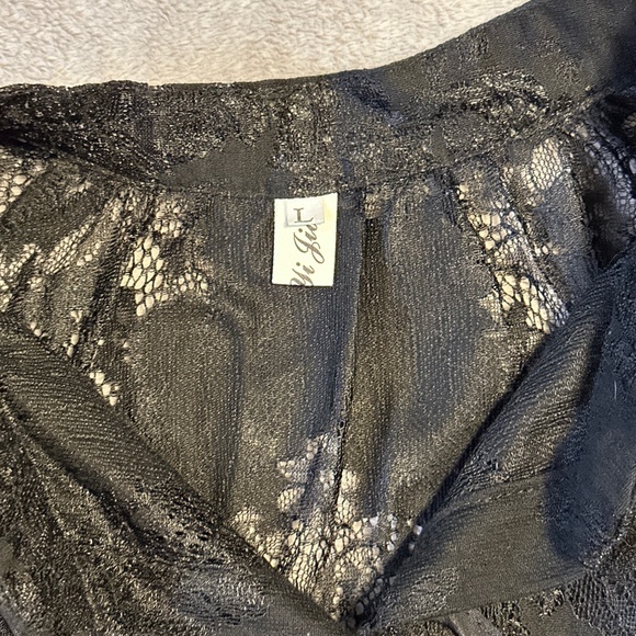 Black Floral Lace Blouse Women's Large Whimsigoth Fairy Goth Romantic Grunge - Picture 5 of 9